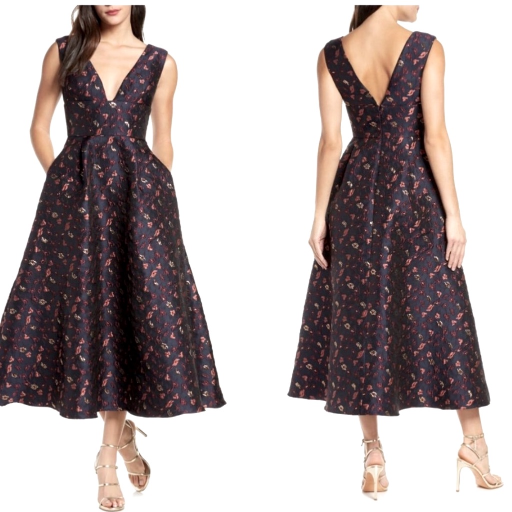 Ml Monique Lhuillier Floral Jacquard Dress.